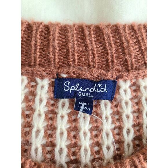 Splendid Pullover Sweater Women's Small Brown Colorblock Crew Neck Tight Knit - Picture 3 of 5